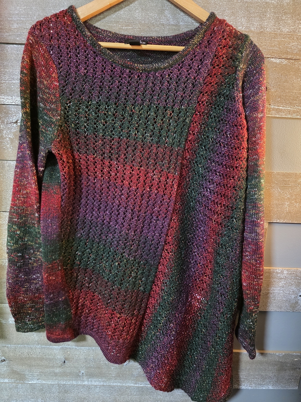 Erika Multicolor Open-Knit Scoop Neck Sweater - Red, Green, Purple